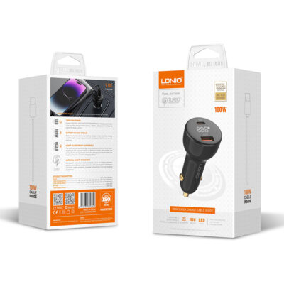 شارژر فندکی 100 وات الدینیو مدل C101 به همراه کابل usb-c